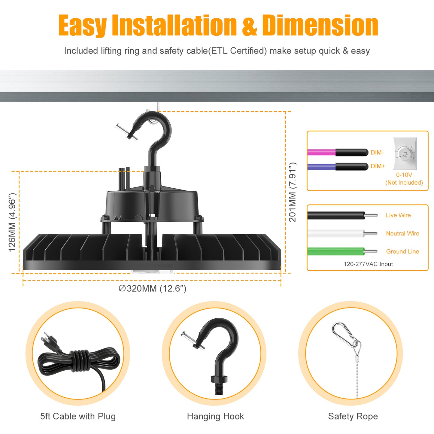 240W-5000K-AC 120~277V-36,000 Lm-Round High Bay Light Magic Line-M01